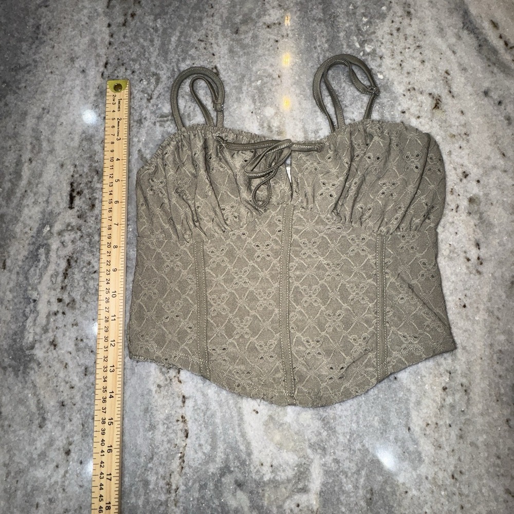 Jolie & Joy Women's Large Army Green Crop Top Corset Cami Stretch‎ Smocked Y2K